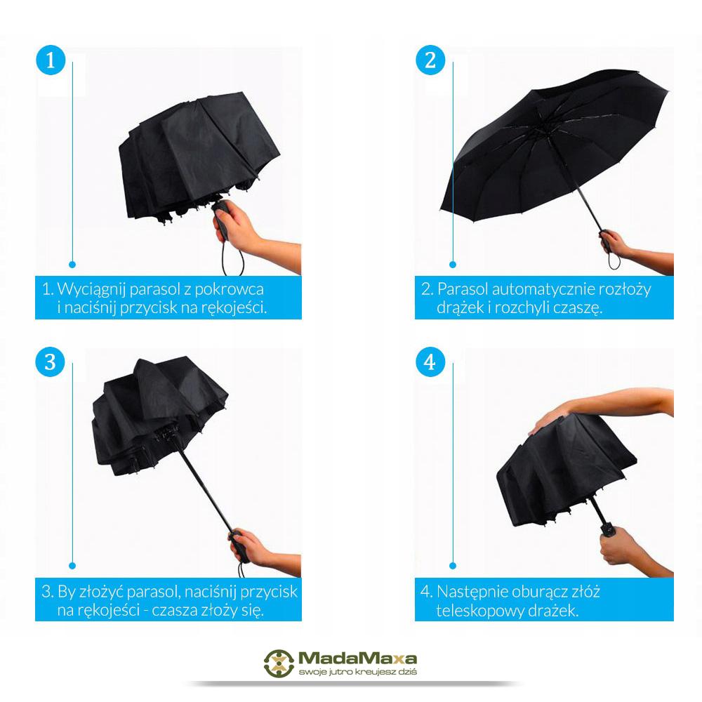 Składany Automatyczny Parasol Damsko-Męski Sztormowy Wiatroodporny LANTANA SKIN FAMILY XXL KF127 - obrazek 7