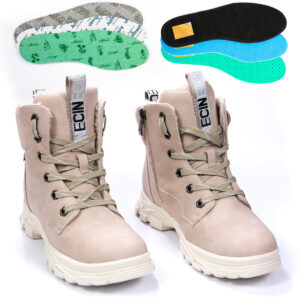 Traperki Damskie Zimowe Sznurowane + Zamek, Slender Snake in the Snow, jasno-beżowe R. 39/40 KF162 - buty używane