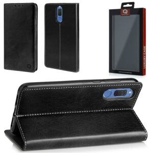 Czarne Etui z ekoskóry z Klapką Magnetyczną do Huawei Mate 10 Lite