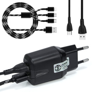 Ładowarka Sieciowa do Telefonu 2x USB + Kabel microUSB + smycz - SMS-BLACK-MICRO-614 KF96